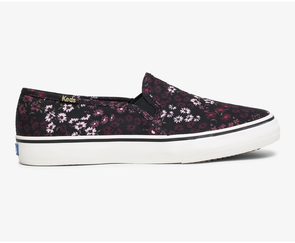 Slip Ons Keds Mujer Negros/Multicolor - Washable Double Decker Floral - 2571-OVXSI